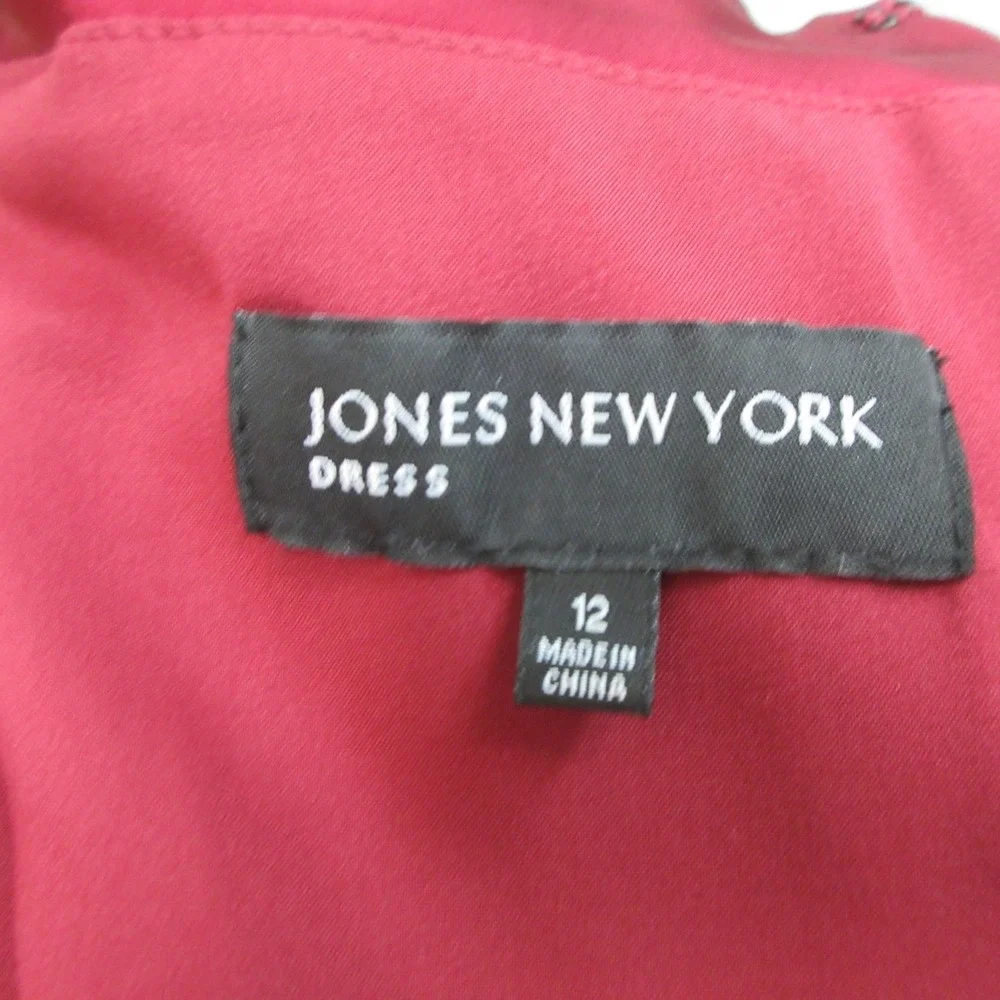 Jones New York Satin Dress Womens 12 Red Short Sleeve Jewel Neck Party Cocktail - Picture 11 of 16